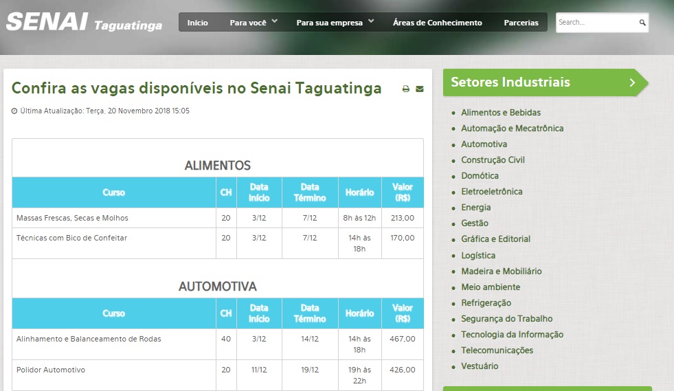 No site do SENAI Taguatinga os interessados podem conferir as vagas abertas
